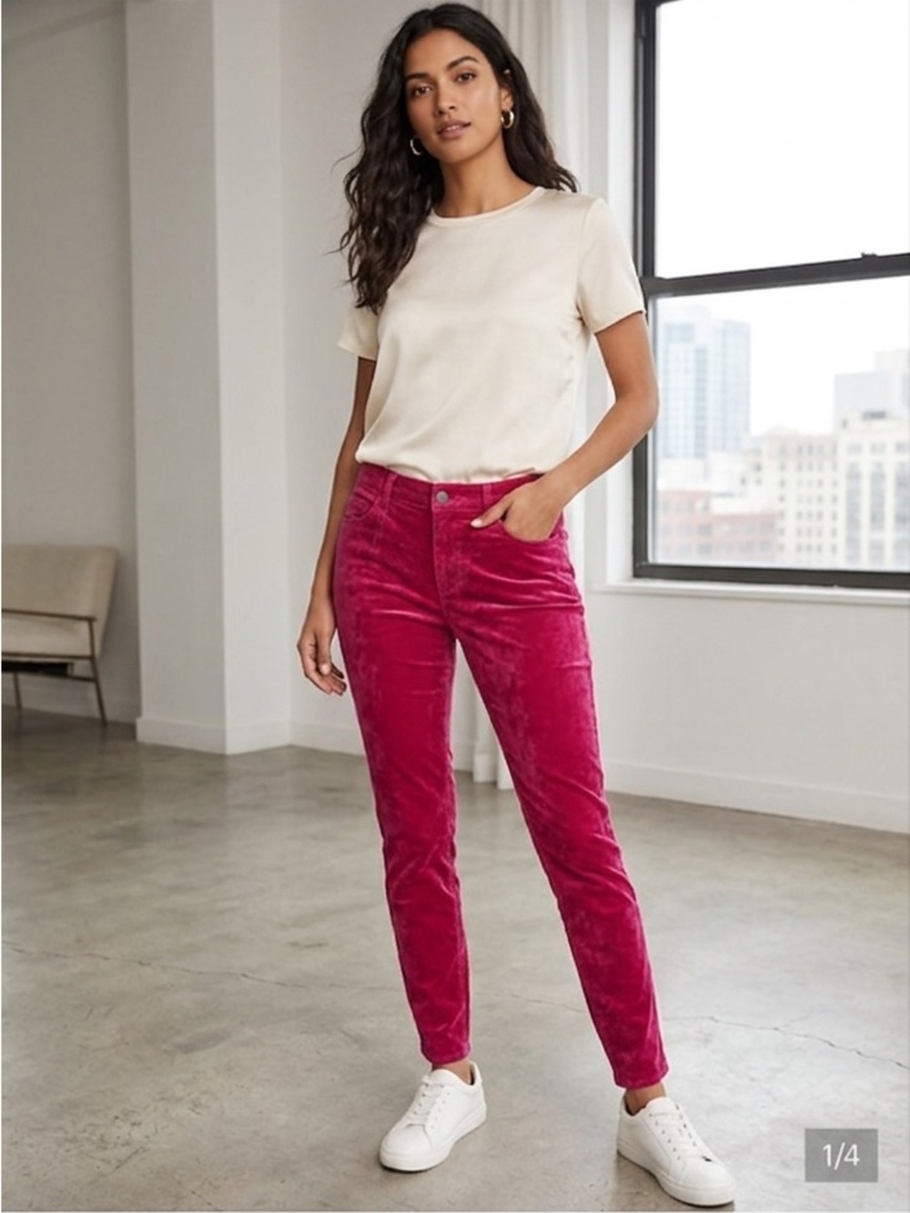 LOFT Bright Pink Velvet Trousers